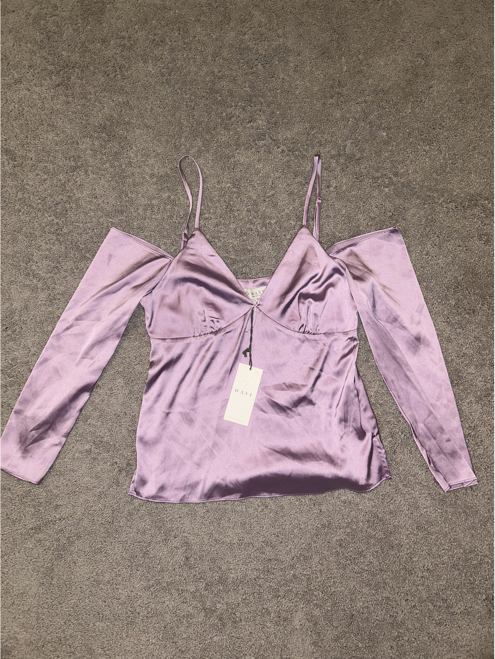 WAYF Lilac Satin Cold Shoulder Blouse Top